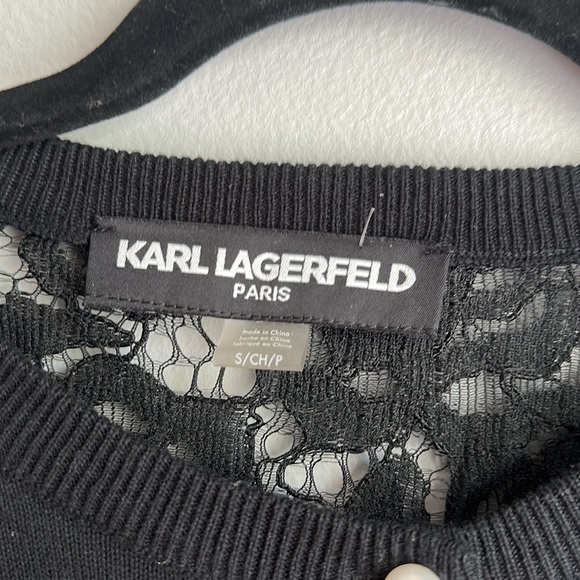 NWT Karl Lagerfield Black Lace Back Cardigan Sweater Size Small - Picture 4 of 11
